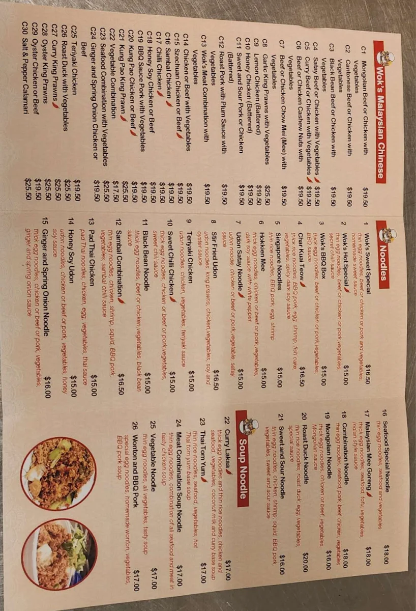 Menu, Wok's N Dumplings