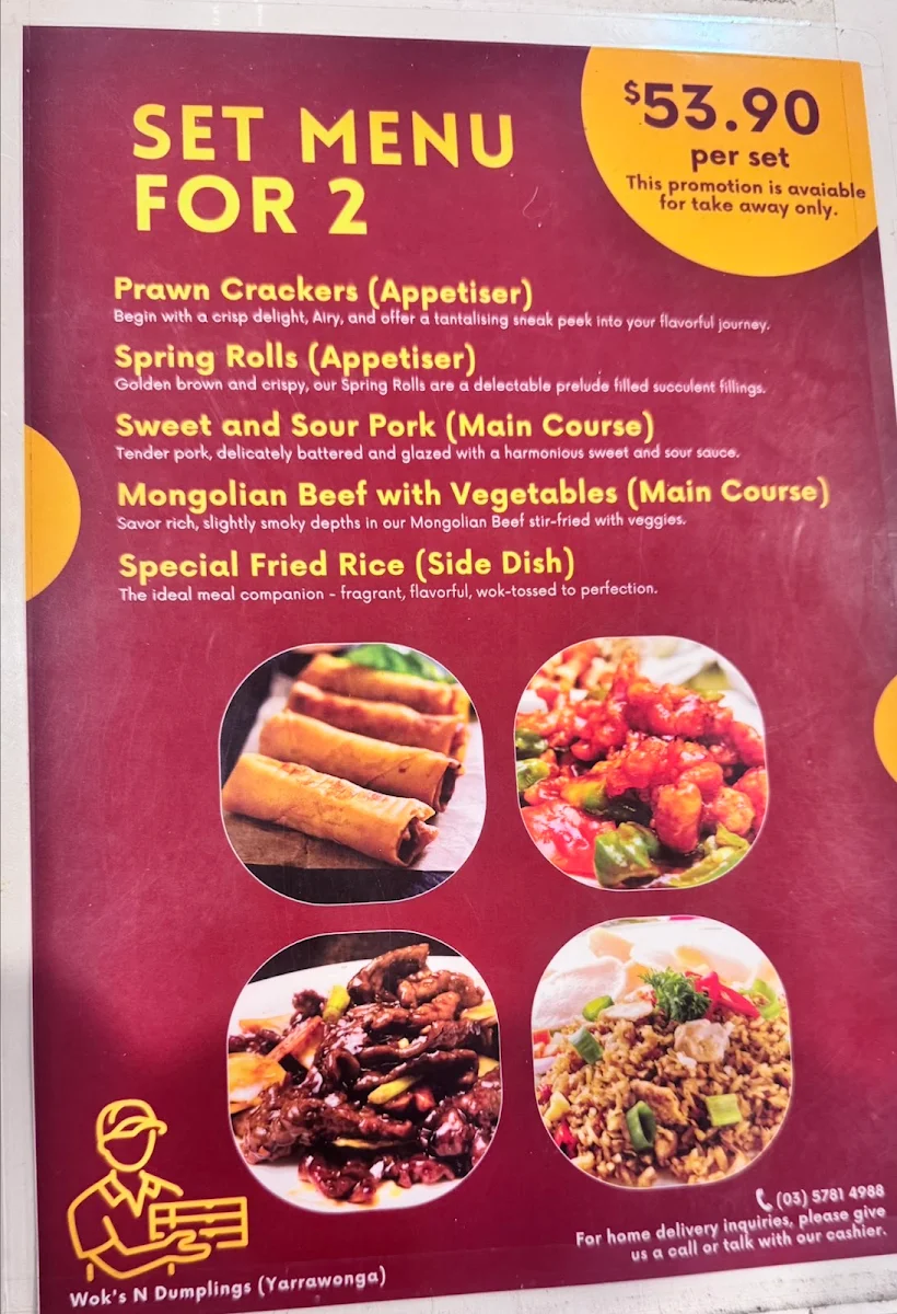 Menu, Wok's N Dumplings