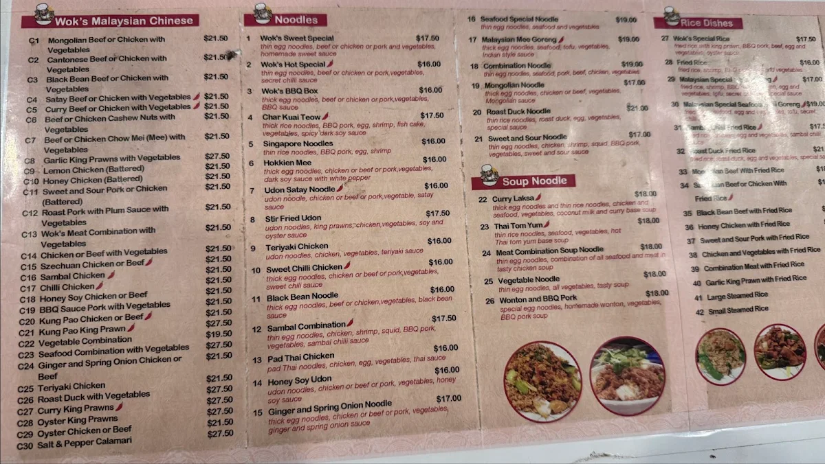 Menu, Wok's N Dumplings