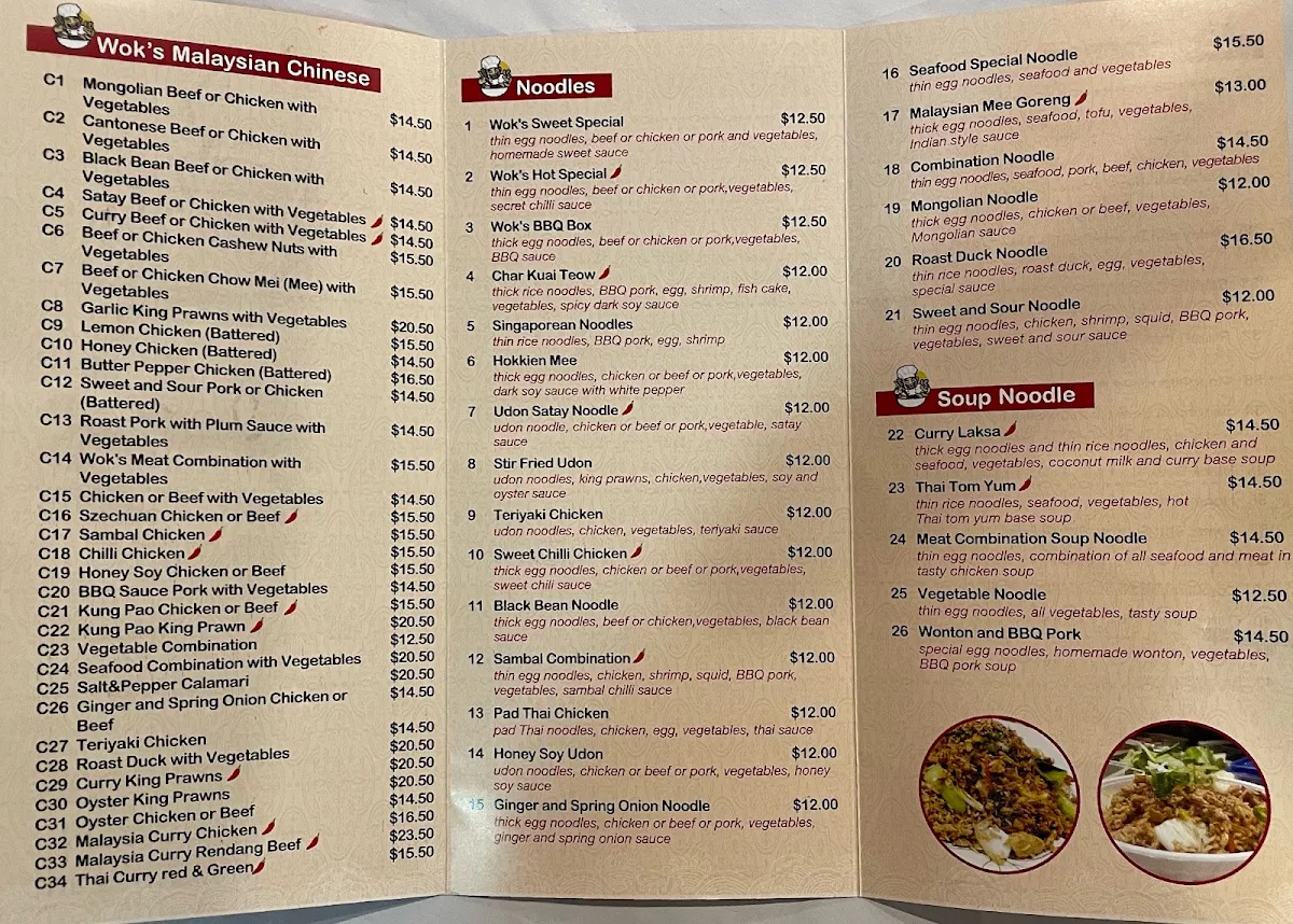 Menu, Wok's N Dumplings
