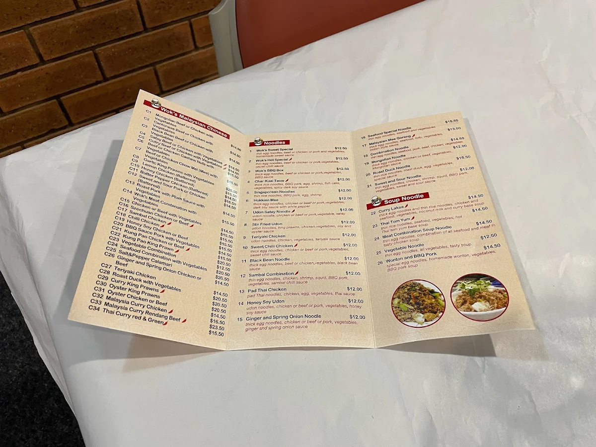 Menu, Wok's N Dumplings