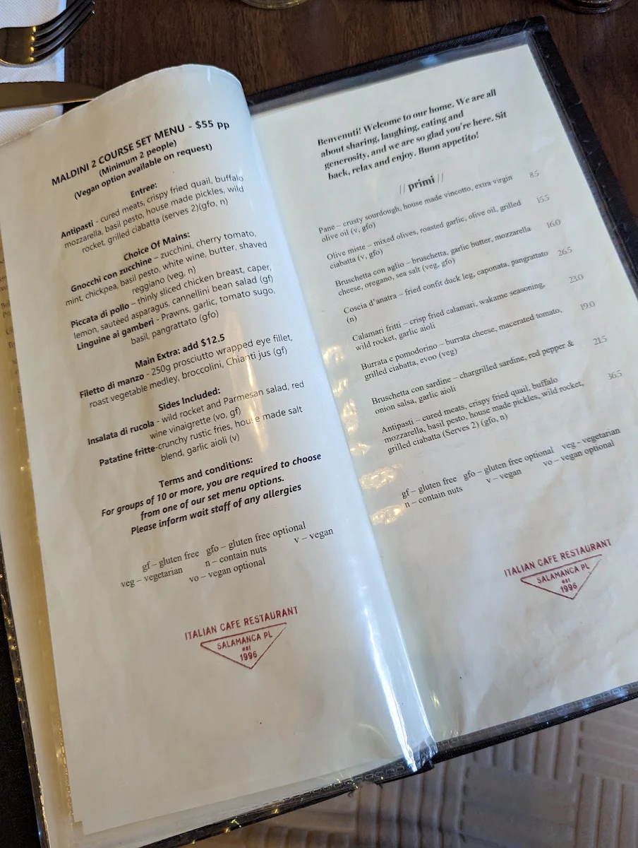 Menu, Maldini