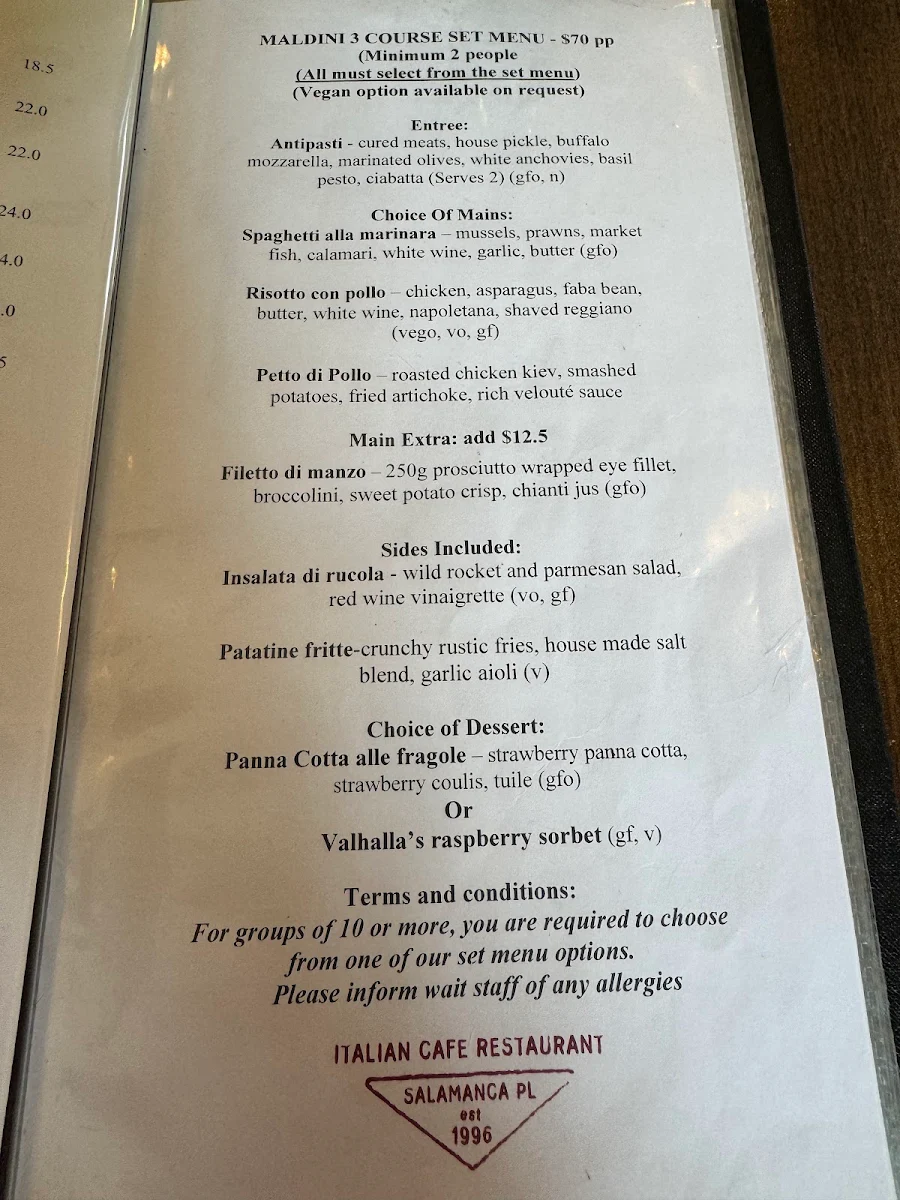 Menu, Maldini