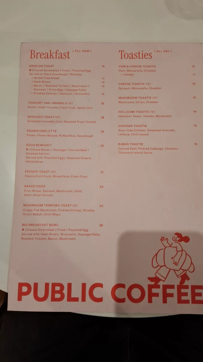 Menu, Public Coffee