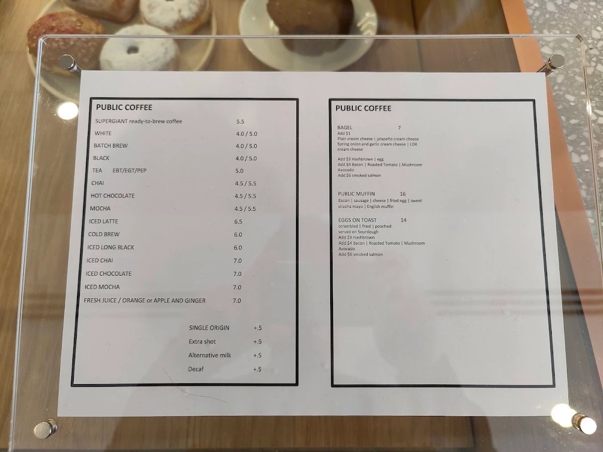 Menu, Public Coffee