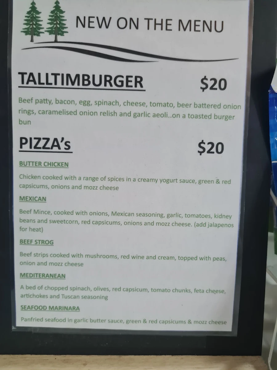 Menu, Tall Timbers Roadhouse