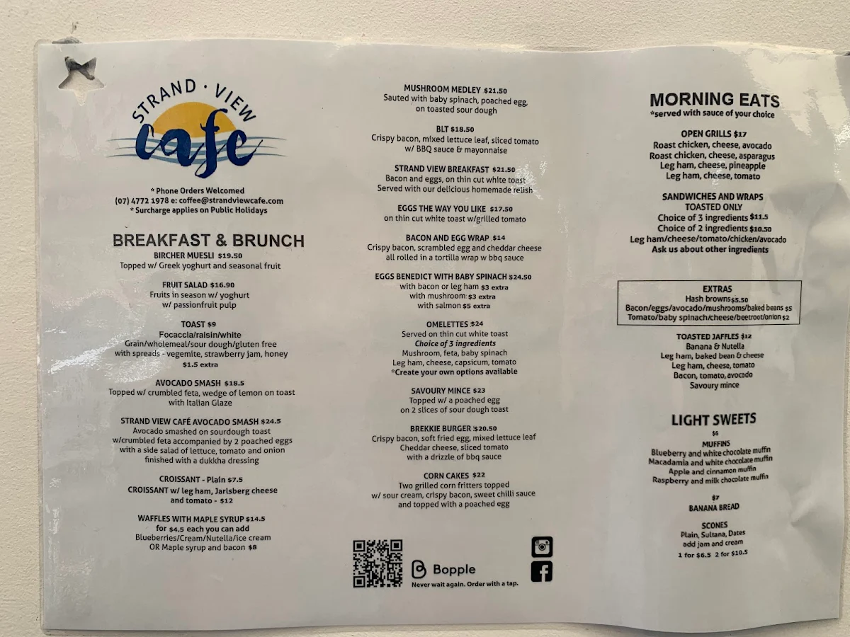 Menu, Strand View Cafe