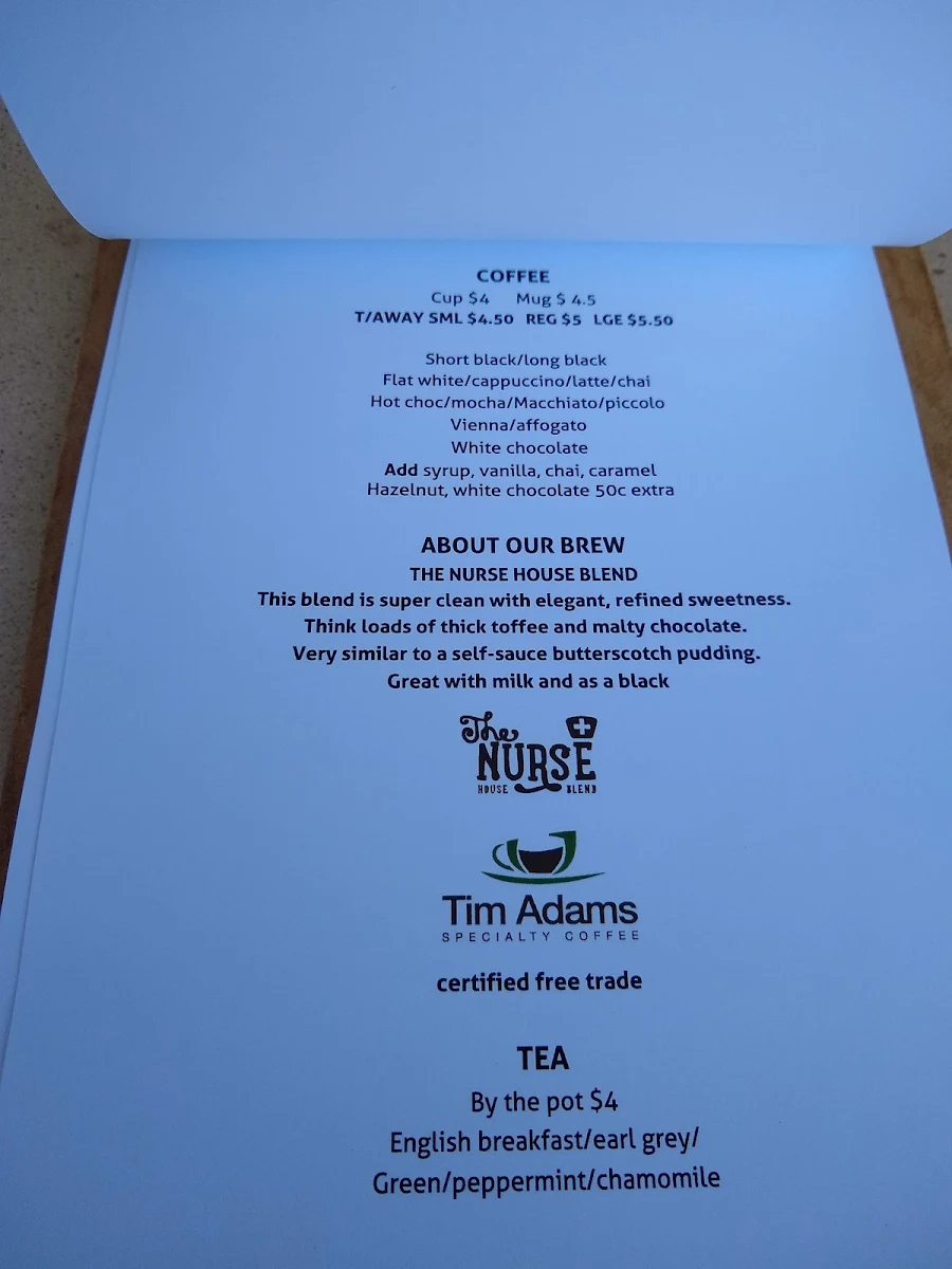 Menu, Strand View Cafe