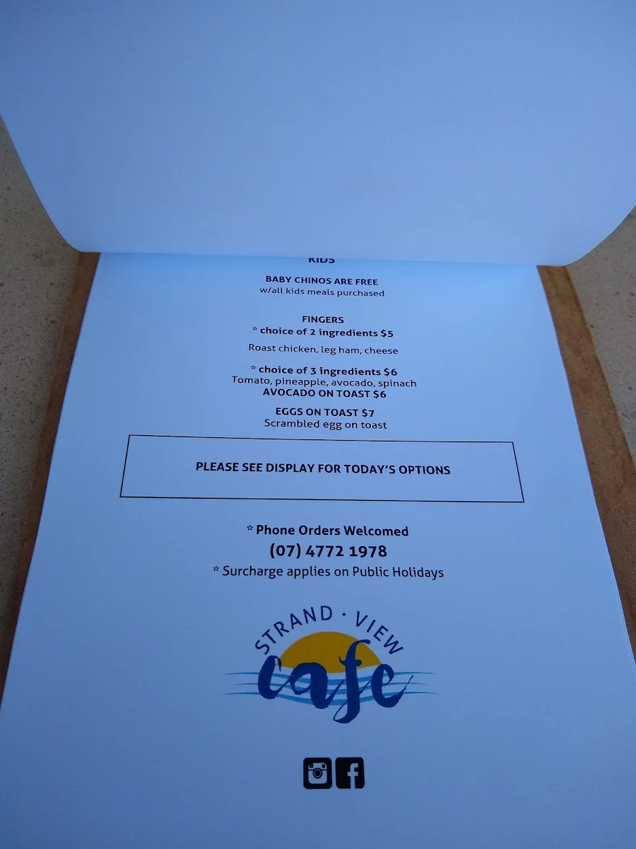 Menu, Strand View Cafe