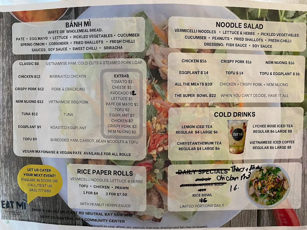 Menu, Eat Mi Neutral Bay