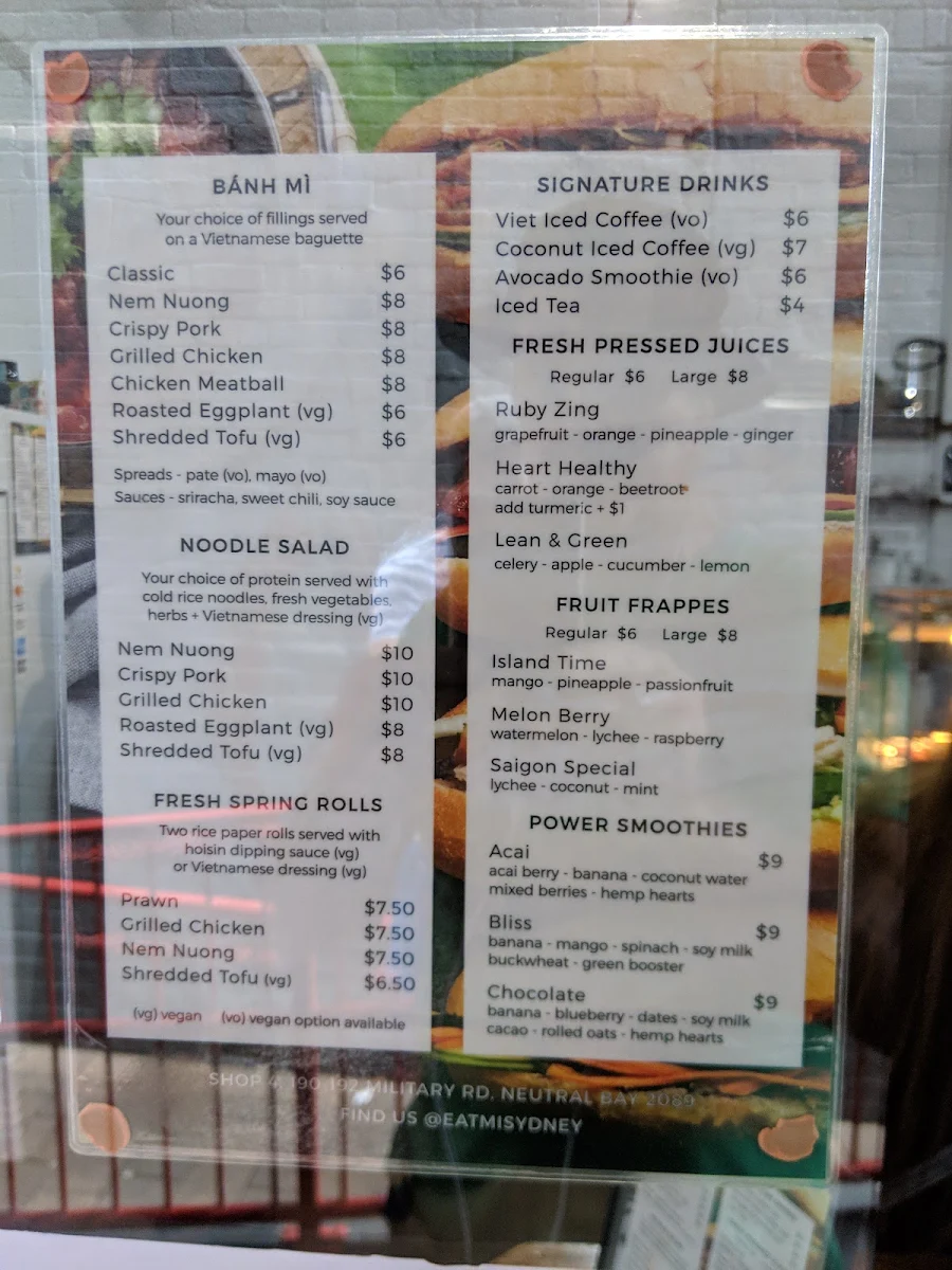 Menu, Eat Mi Neutral Bay