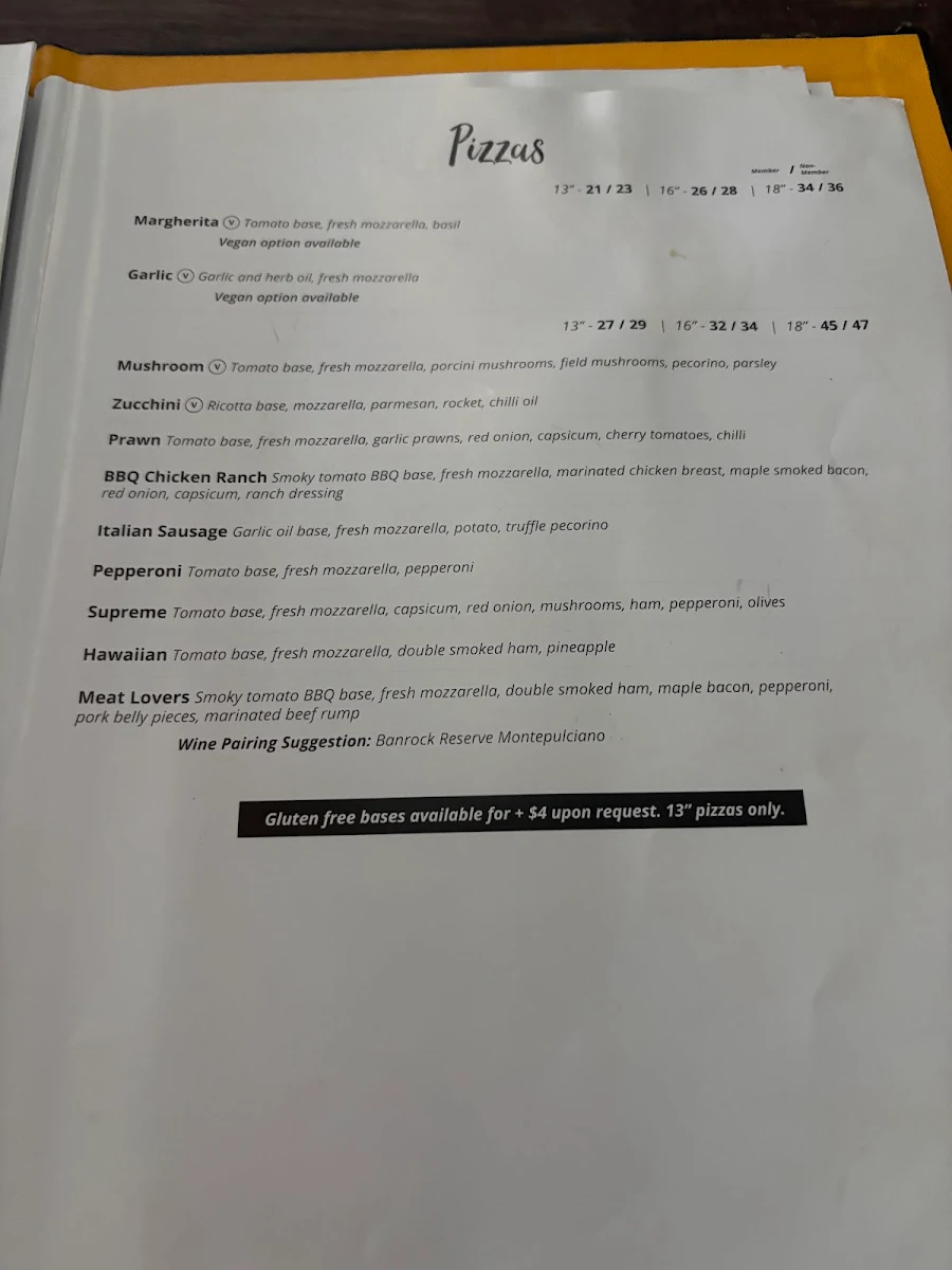 Menu, The Peakhurst