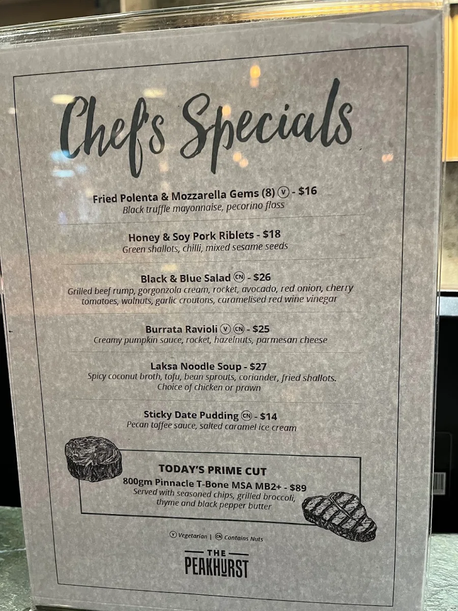 Menu, The Peakhurst