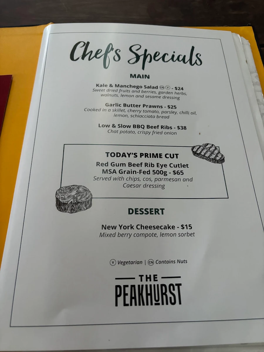 Menu, The Peakhurst