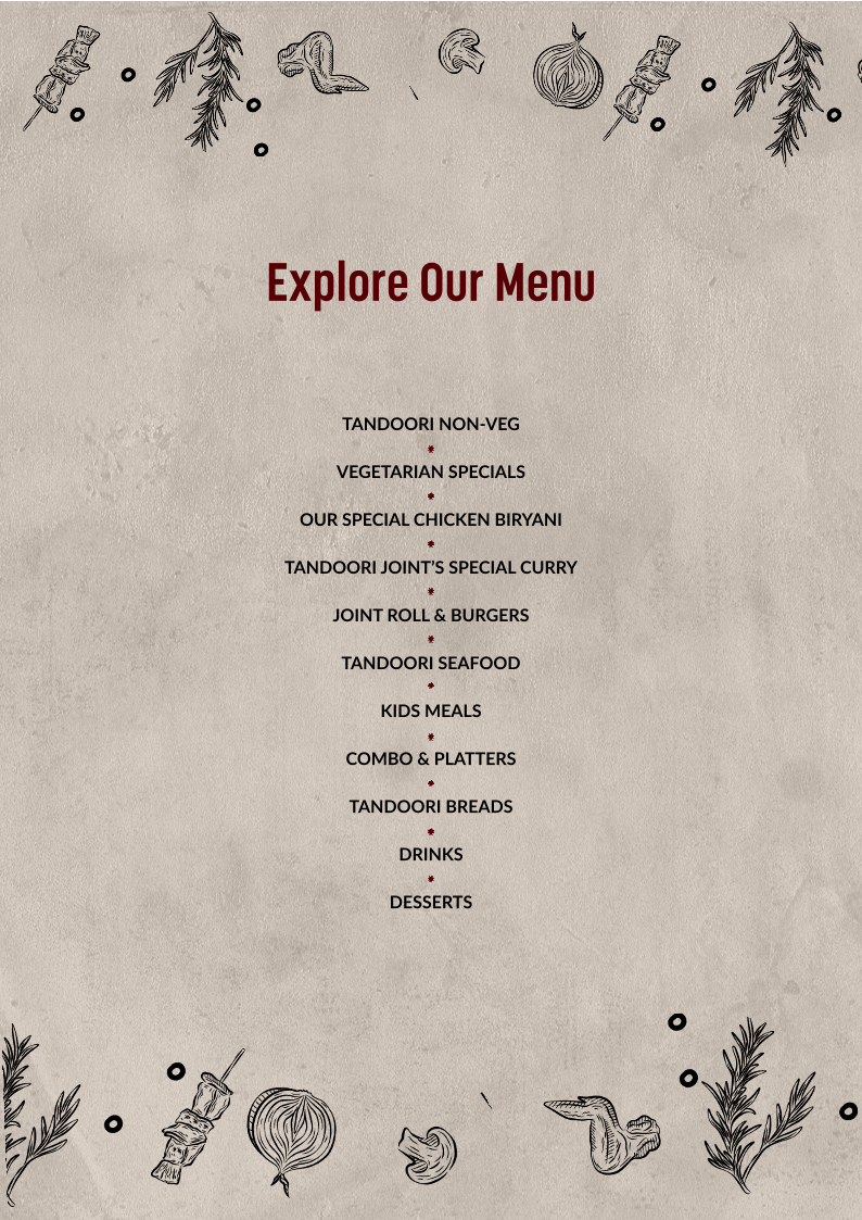 Menu, The Tandoori Joint - Indian Takeaway in Mickleham
