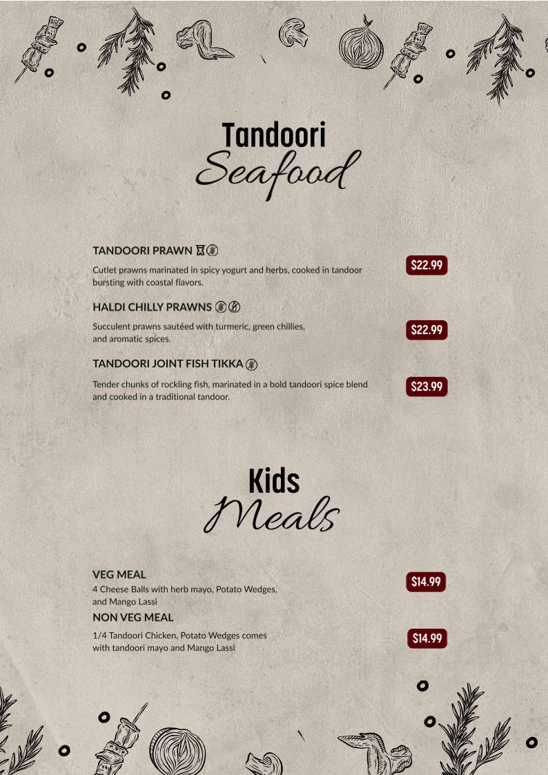 Menu, The Tandoori Joint - Indian Takeaway in Mickleham