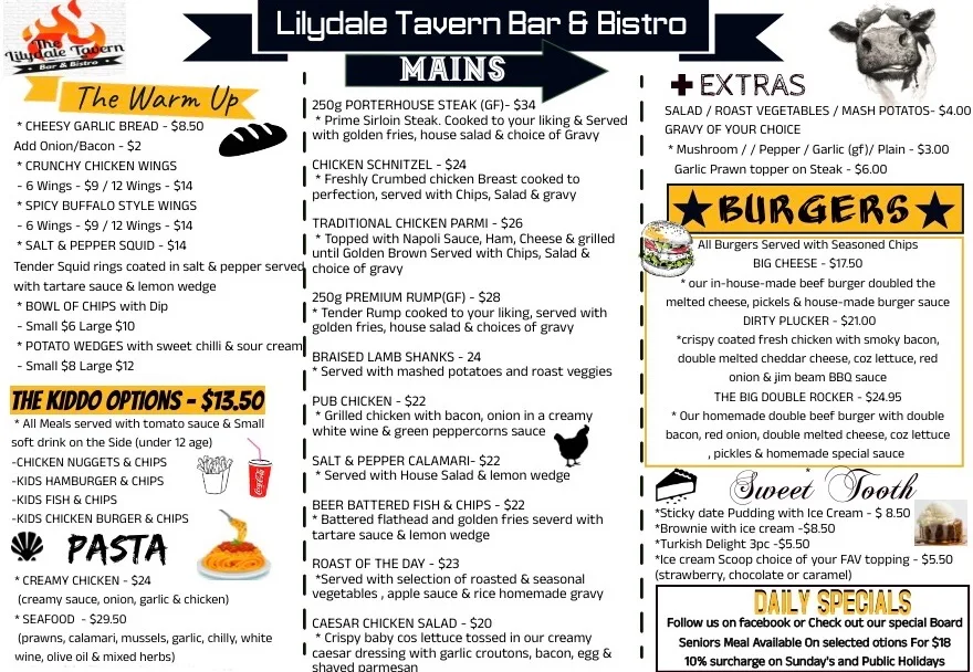Menu, Lilydale Tavern