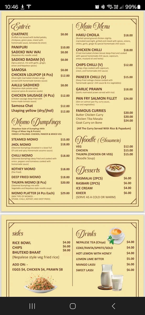 Menu, Momo Centre