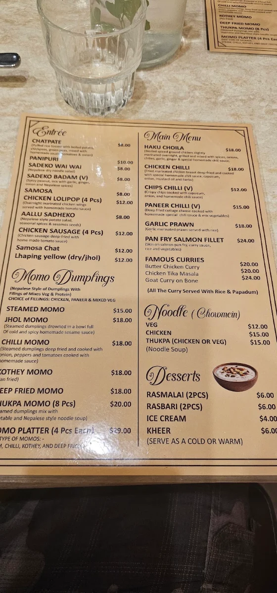 Menu, Momo Centre
