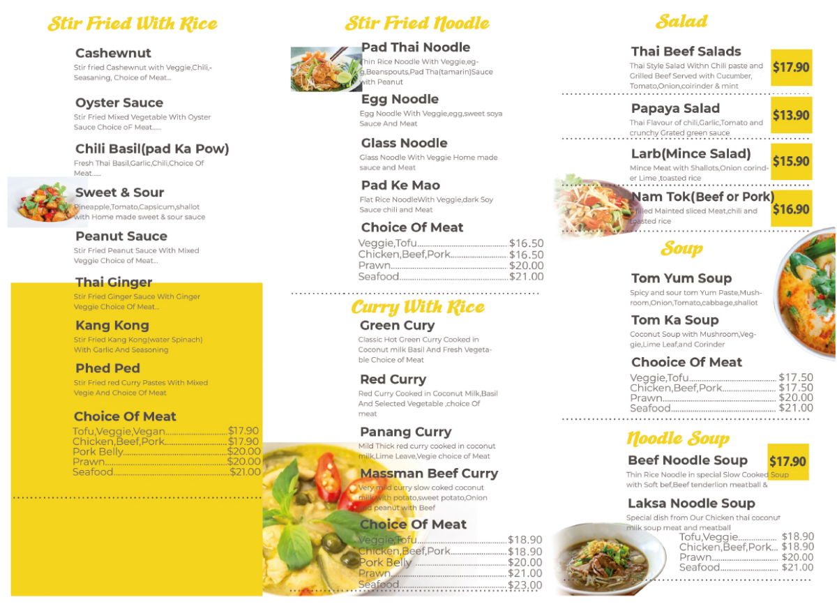 Menu, Thai Tea Time