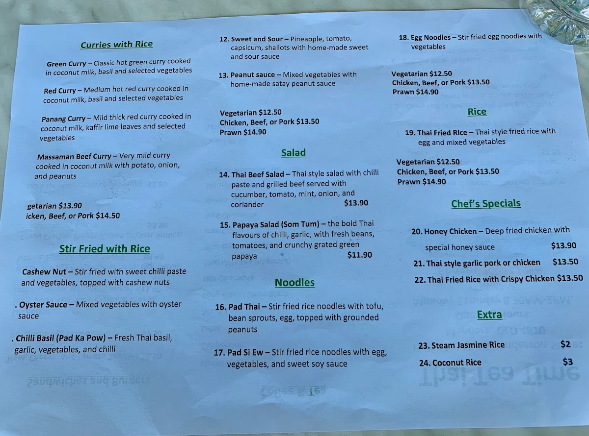 Menu, Thai Tea Time
