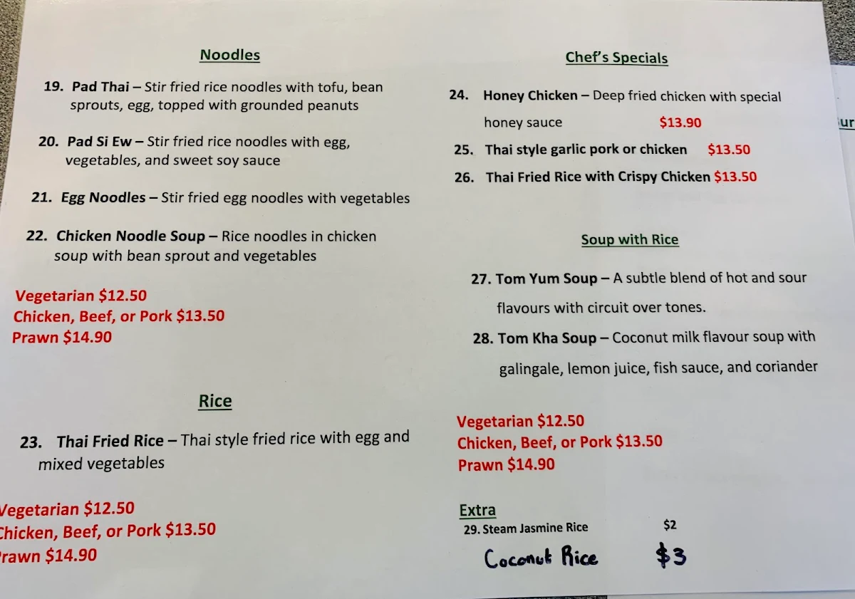 Menu, Thai Tea Time
