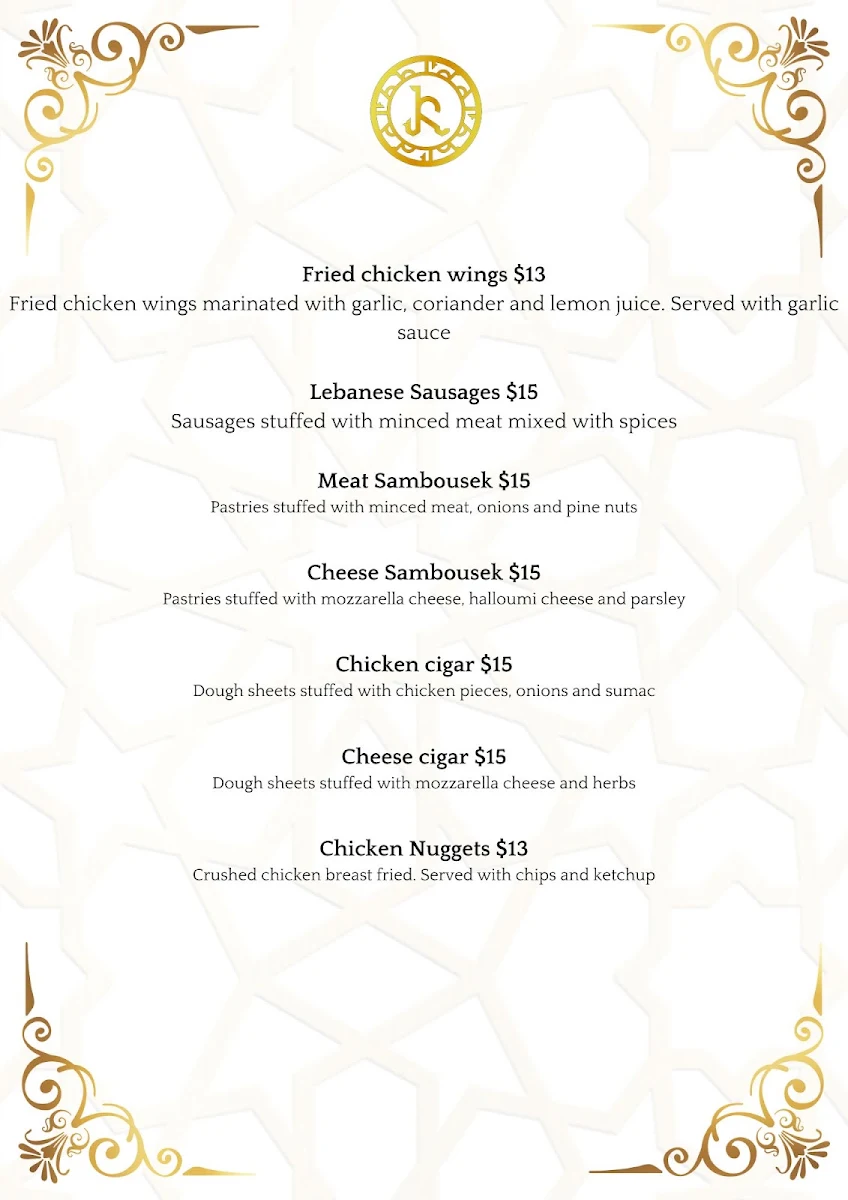 Menu, Karizma Restaurant