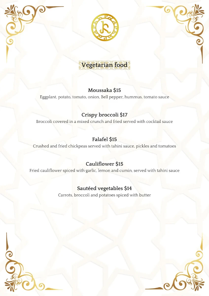 Menu, Karizma Restaurant