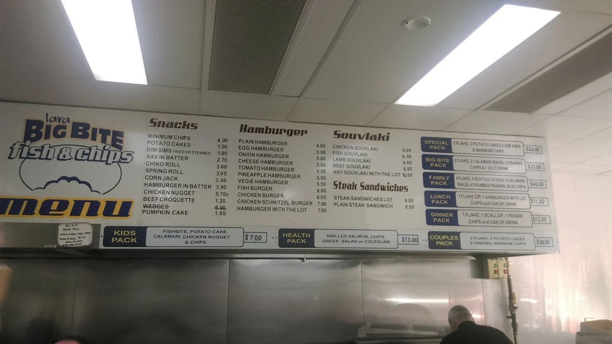 Menu, Lara Big Bite Fish N Chips & Country Fried Chicken
