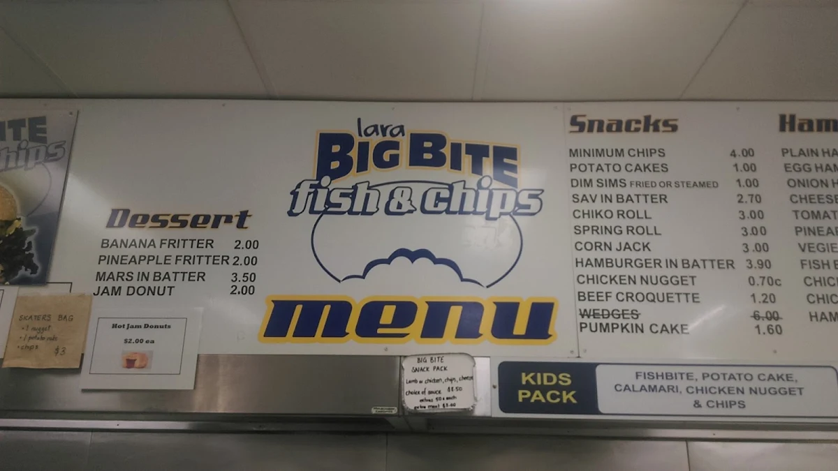 Menu, Lara Big Bite Fish N Chips & Country Fried Chicken
