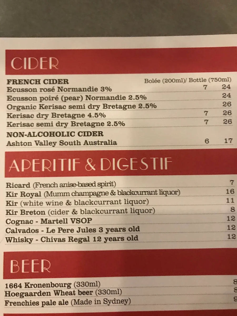 Menu, Four Frogs Crêperie - Randwick