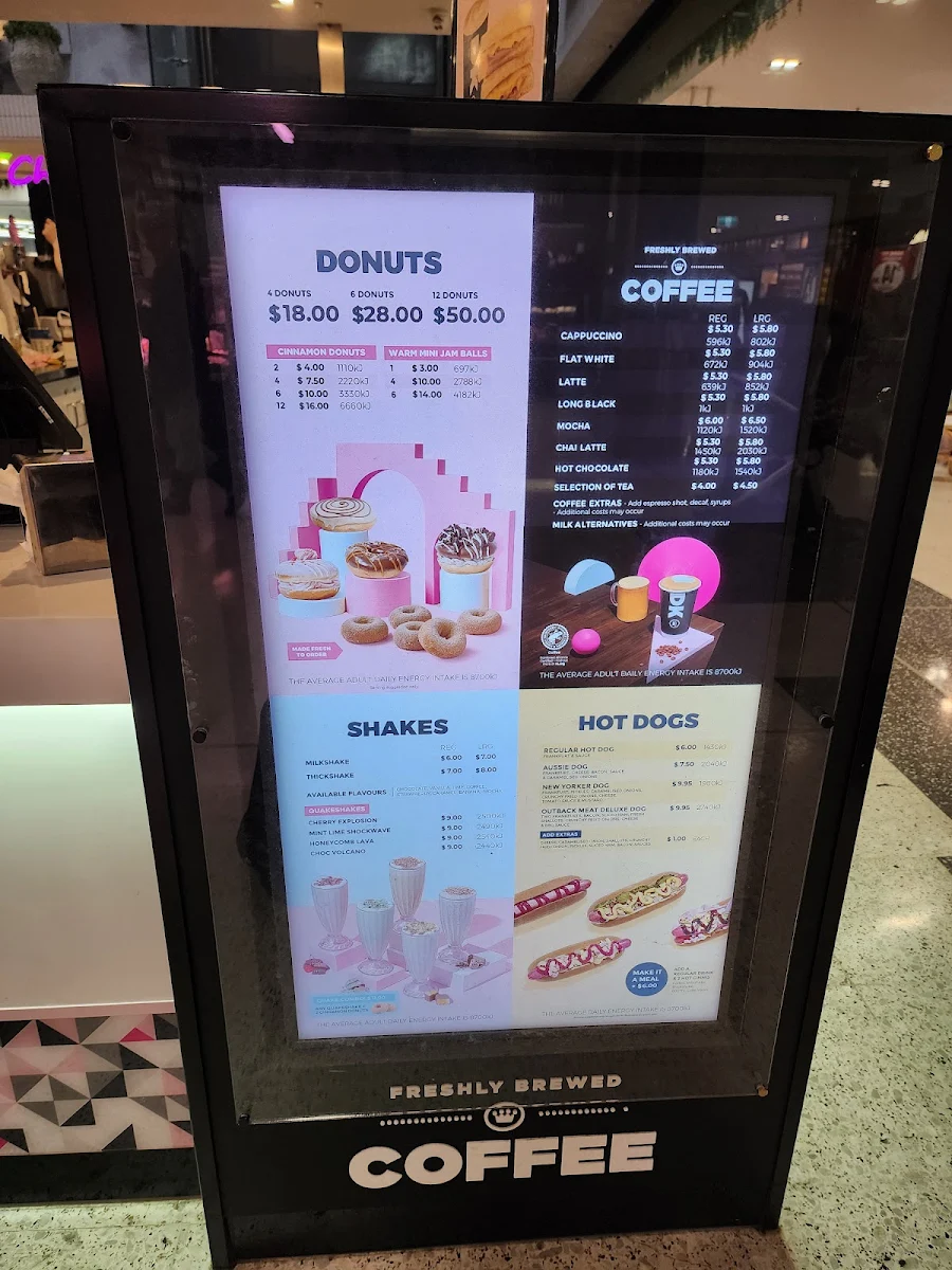 Menu, Donut King Blacktown Westpoint