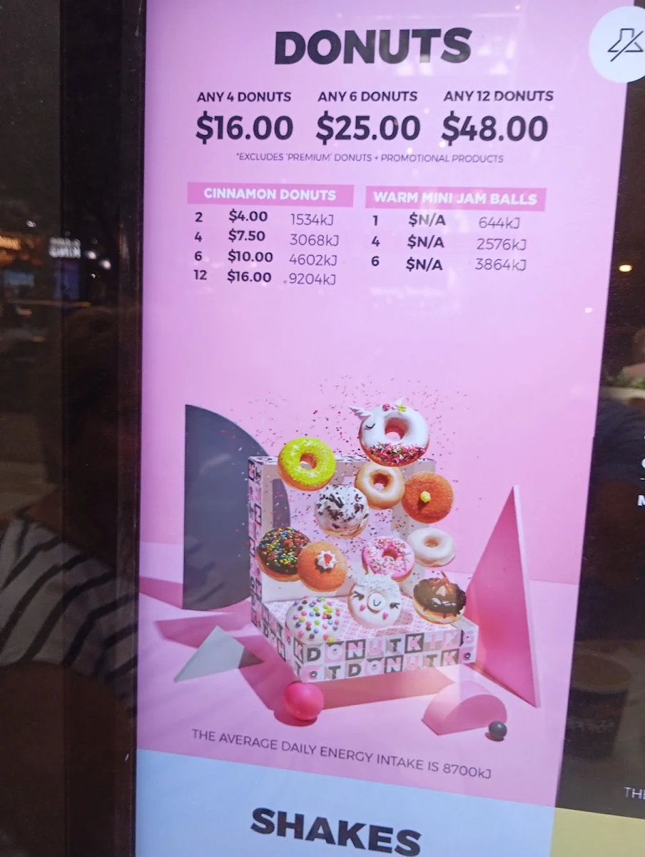 Menu, Donut King Blacktown Westpoint