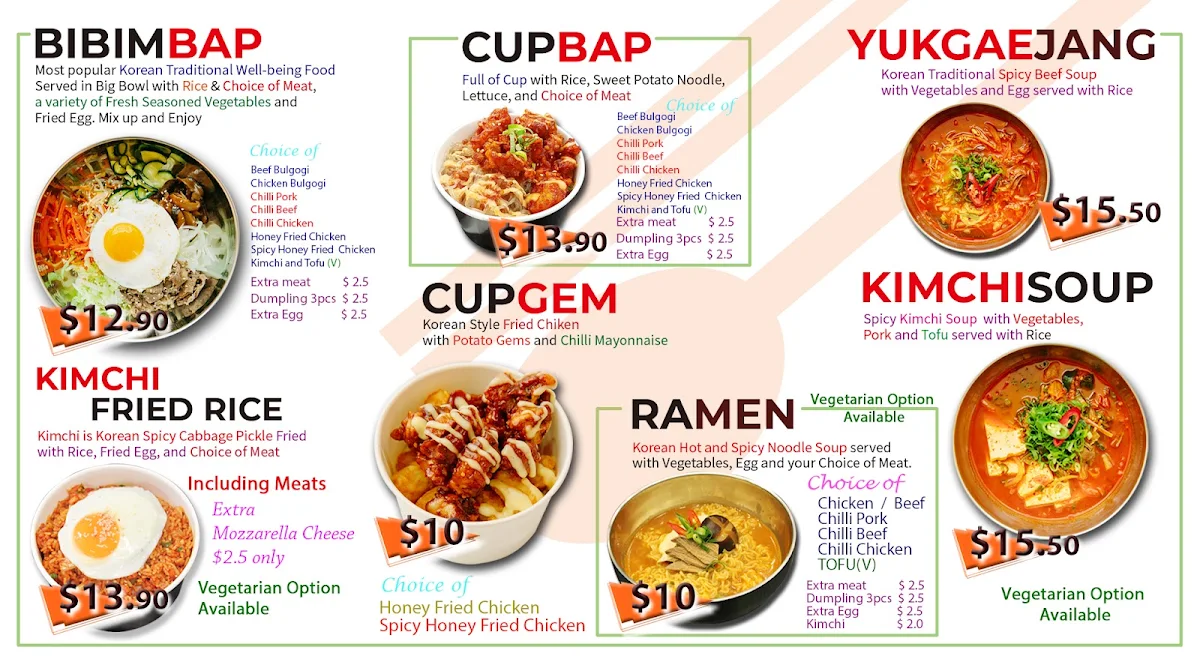 Menu, Arirang Korean Allendale