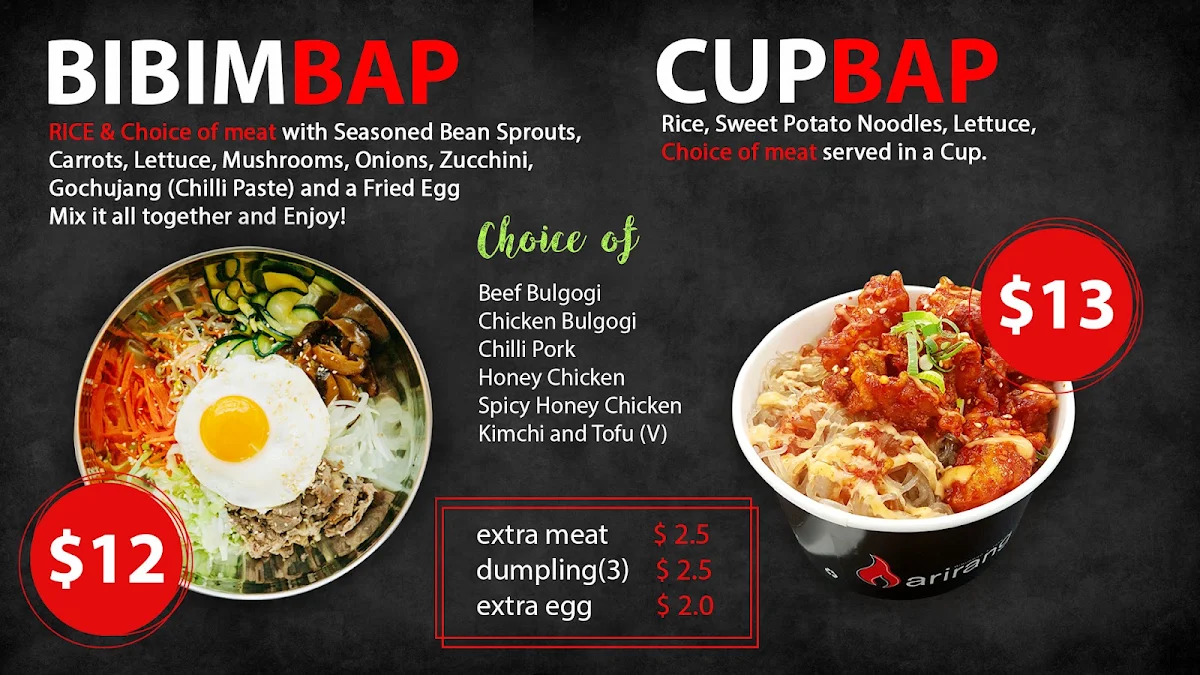 Menu, Arirang Korean Allendale