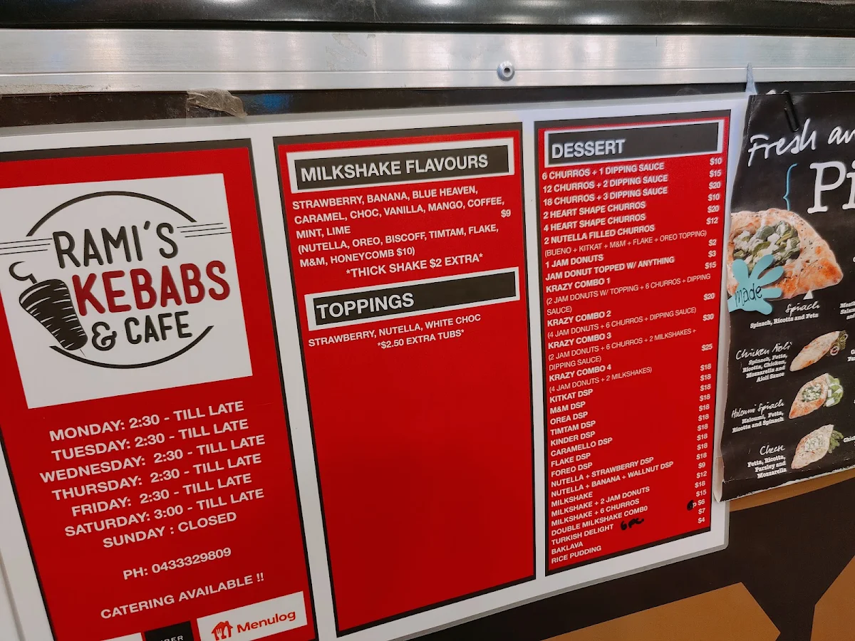 Menu, Rami Kebabs & HSP & Burgers