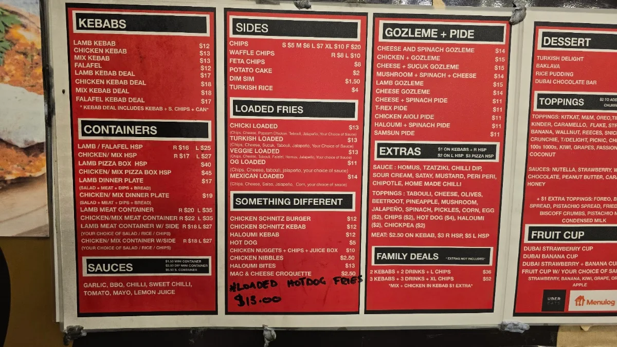 Menu, Rami Kebabs & HSP & Burgers