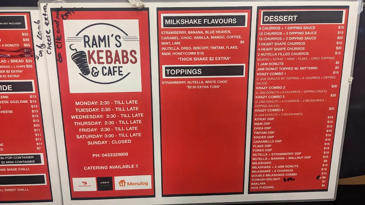Menu, Rami Kebabs & HSP & Burgers