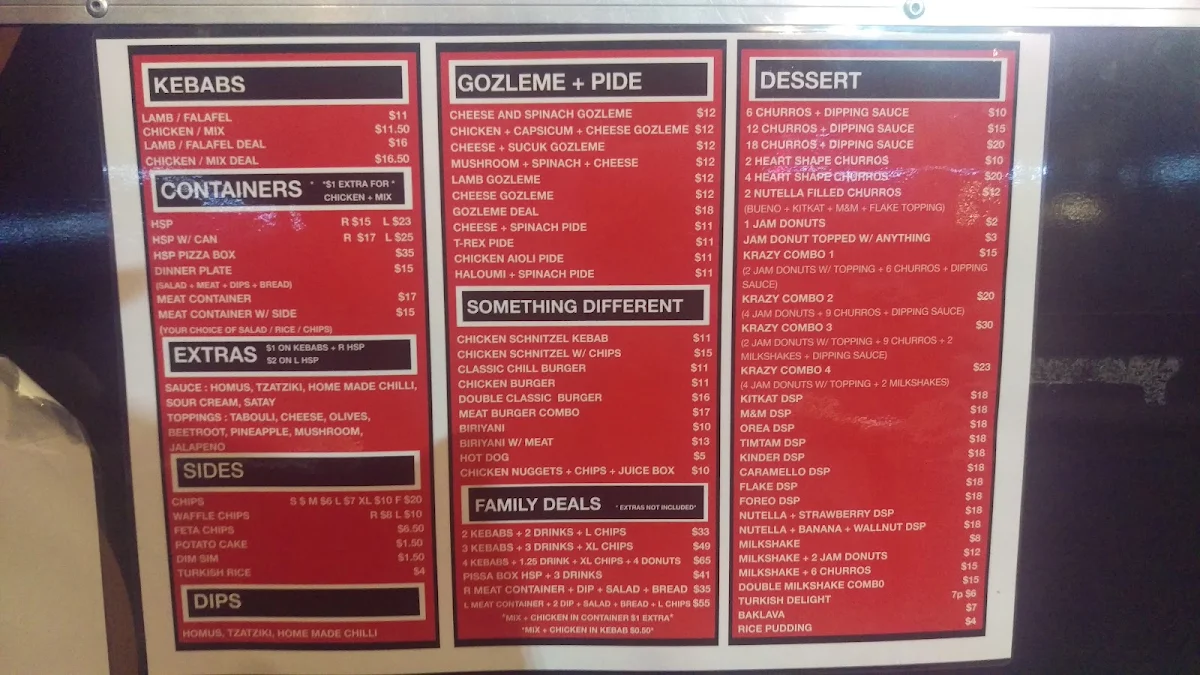 Menu, Rami Kebabs & HSP & Burgers