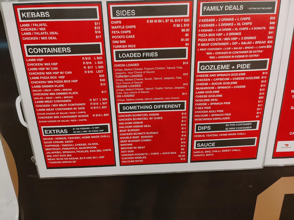 Menu, Rami Kebabs & HSP & Burgers