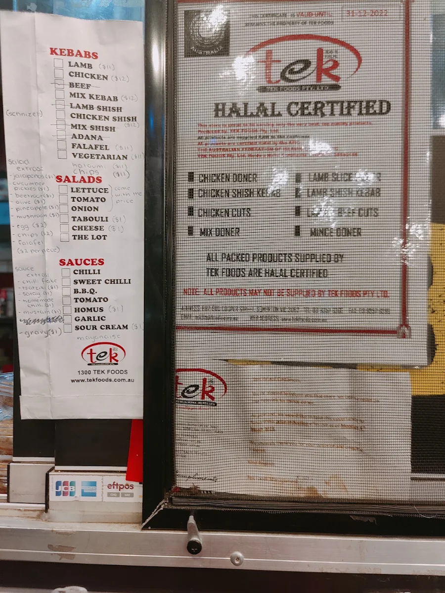 Menu, Rami Kebabs & HSP & Burgers