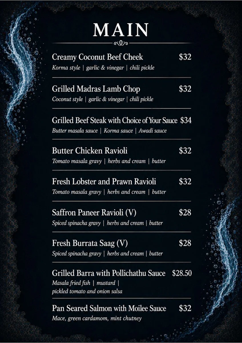 Menu, Stonewater Indian Restaurant