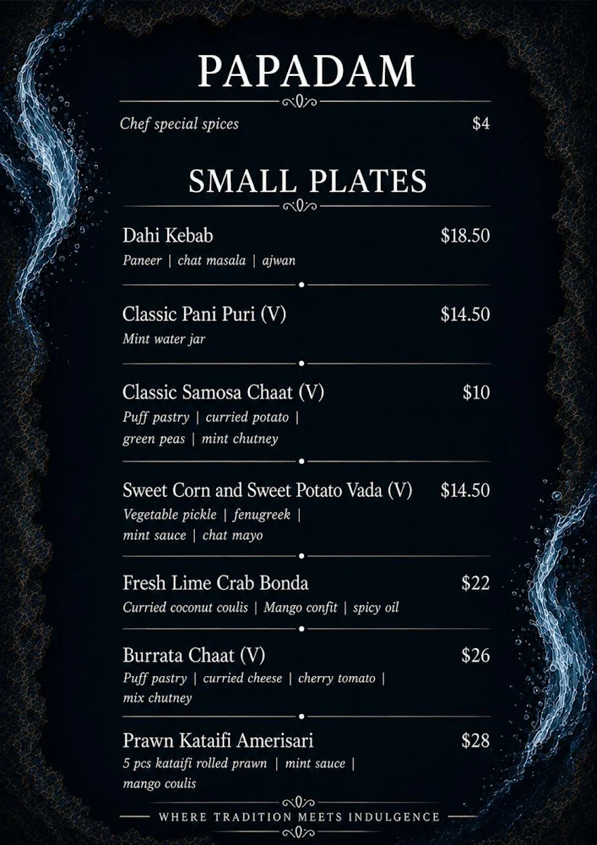 Menu, Stonewater Indian Restaurant