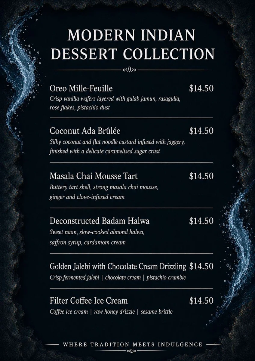 Menu, Stonewater Indian Restaurant