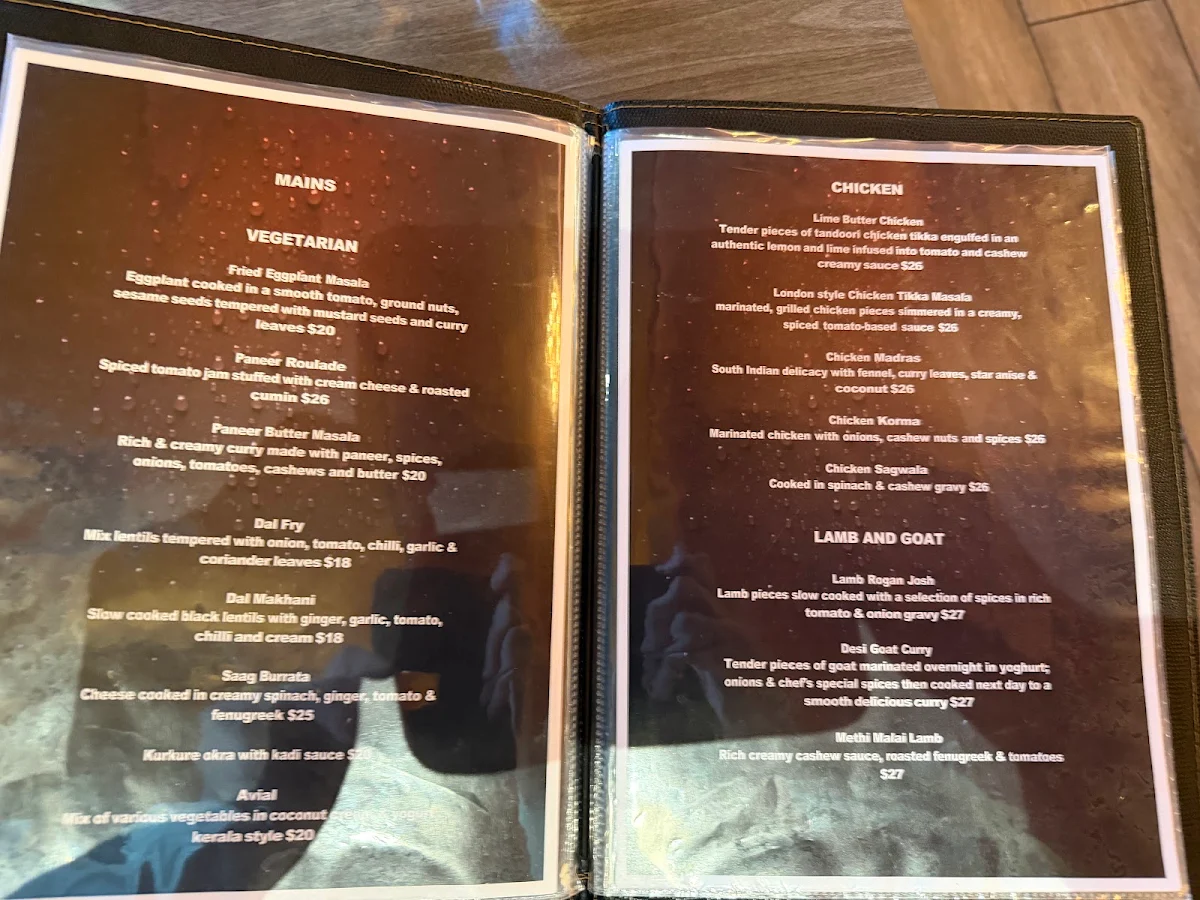 Menu, Stonewater Indian Restaurant