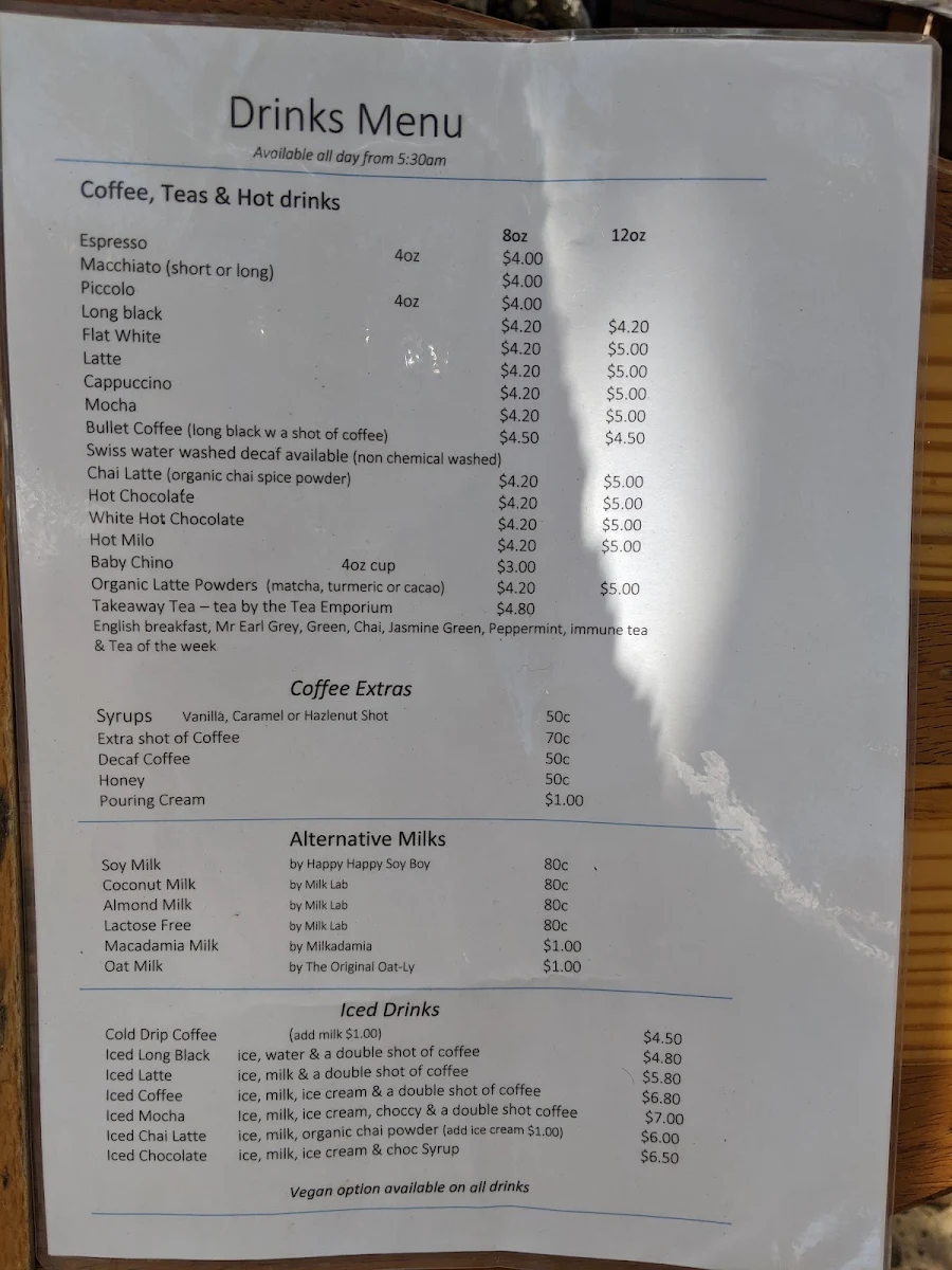 Menu, Coffee Cat On Kings Beach