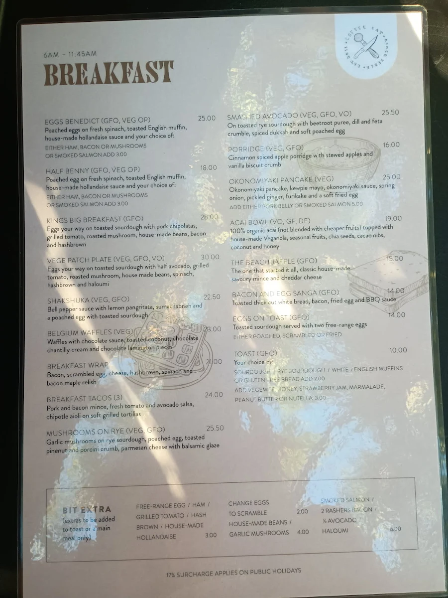 Menu, Coffee Cat On Kings Beach
