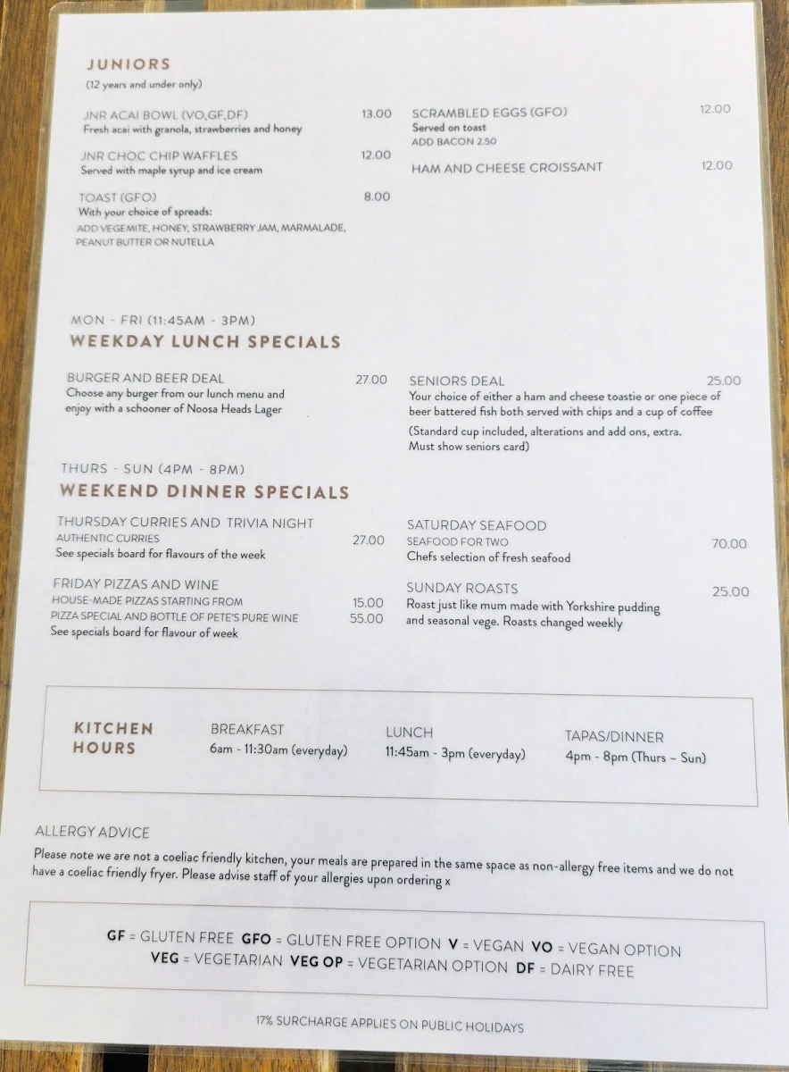 Menu, Coffee Cat On Kings Beach