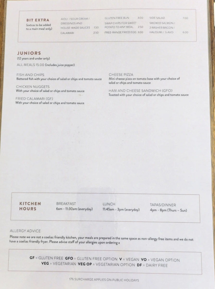 Menu, Coffee Cat On Kings Beach