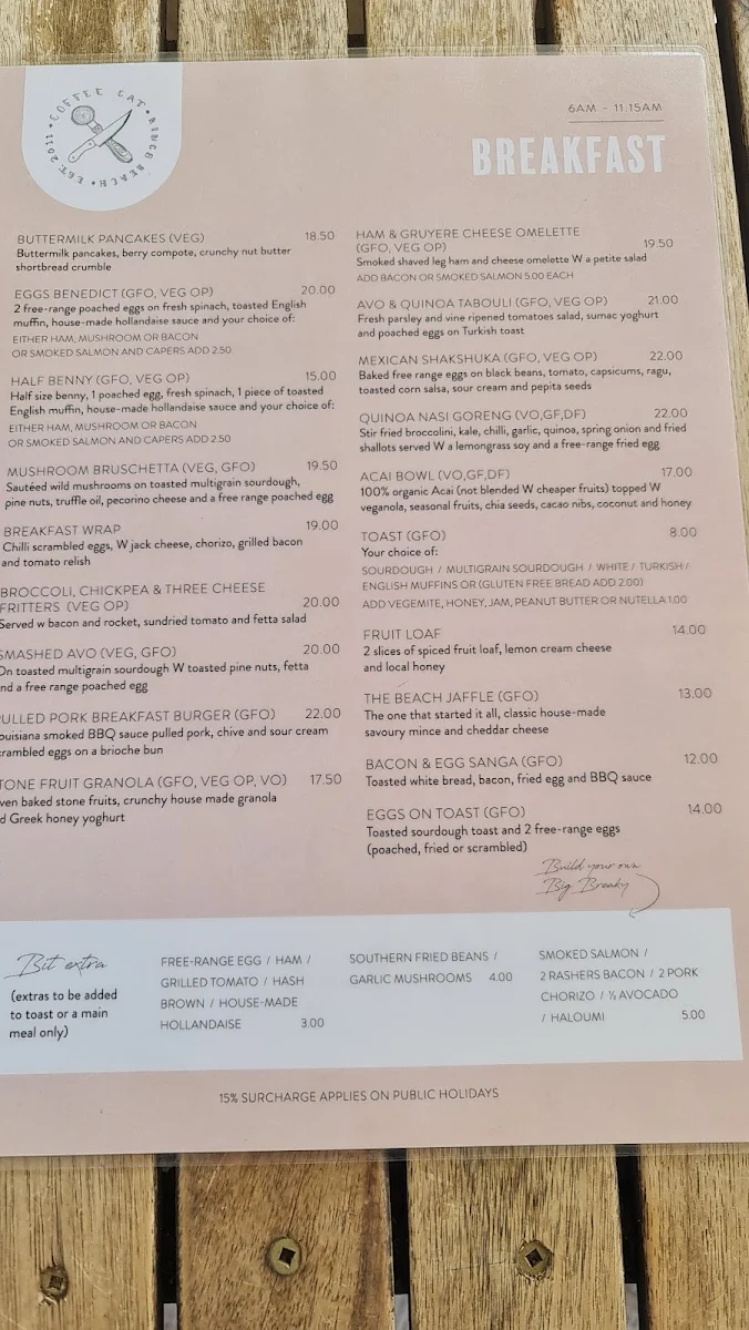 Menu, Coffee Cat On Kings Beach